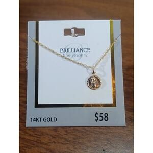 14k YELLOW SOLID GOLD MARY PENDANT W/ Gold-Filled Chain Brilliance Fine Jewelry